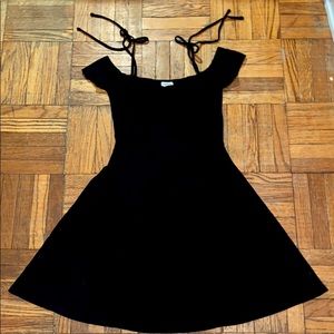 Ruched chest, off shoulder, tie straps black dress